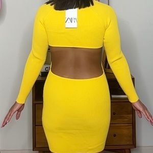 Brand new yellow zara bodycon long sleeve dress